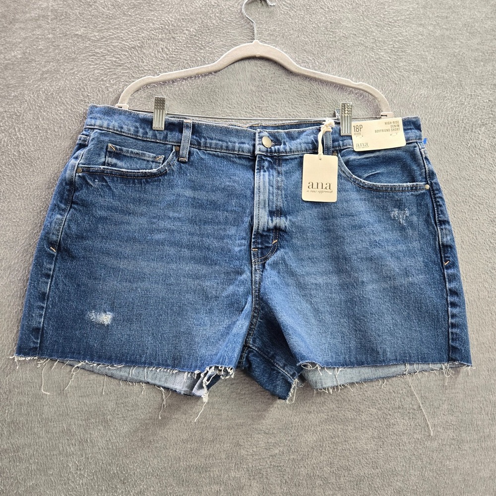 ANA A New Approach Women Shorts 18 Petite Blue Denim High Rise Boyfriend NWT